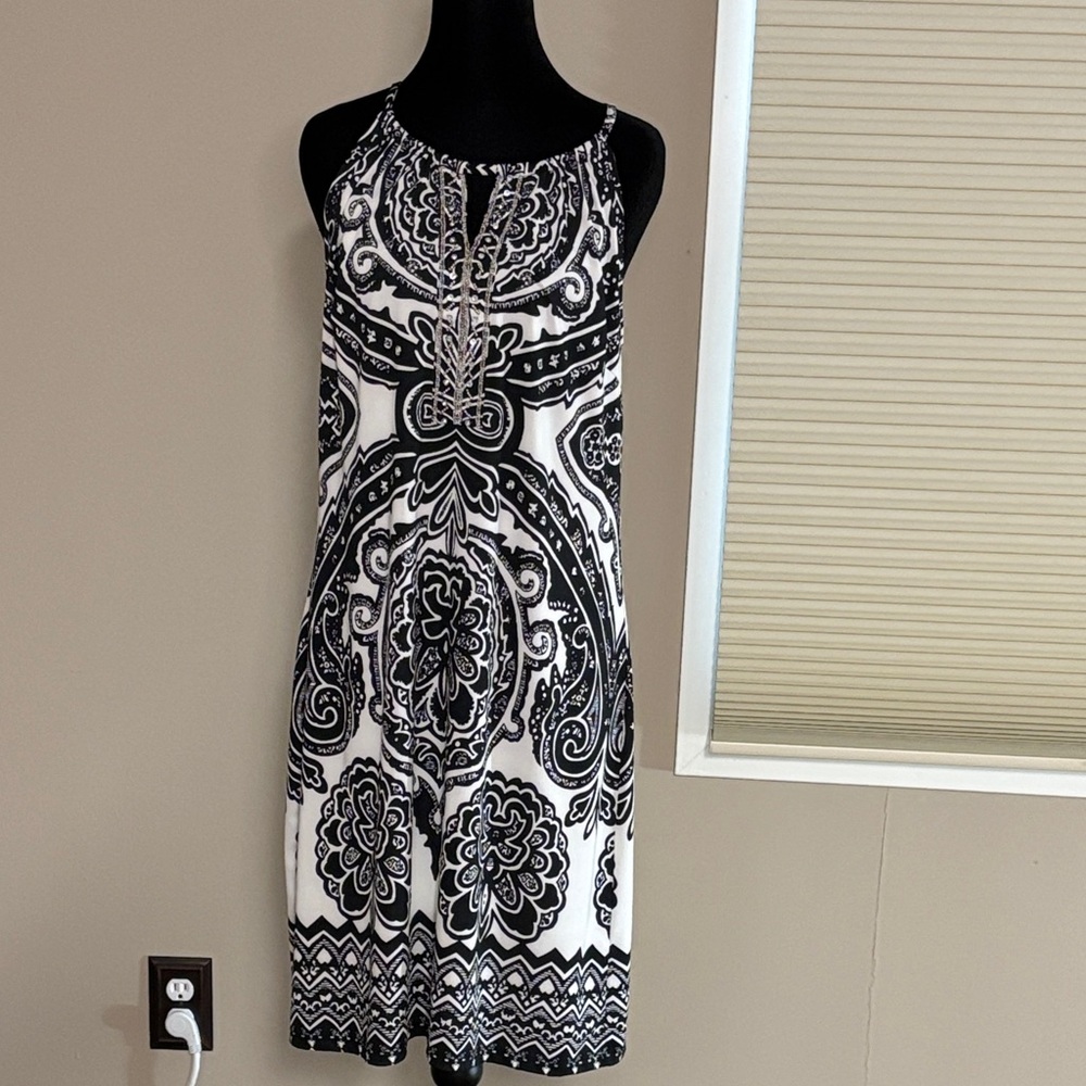 INC International Concepts Black & White Paisley Halter-Style Midi Dress